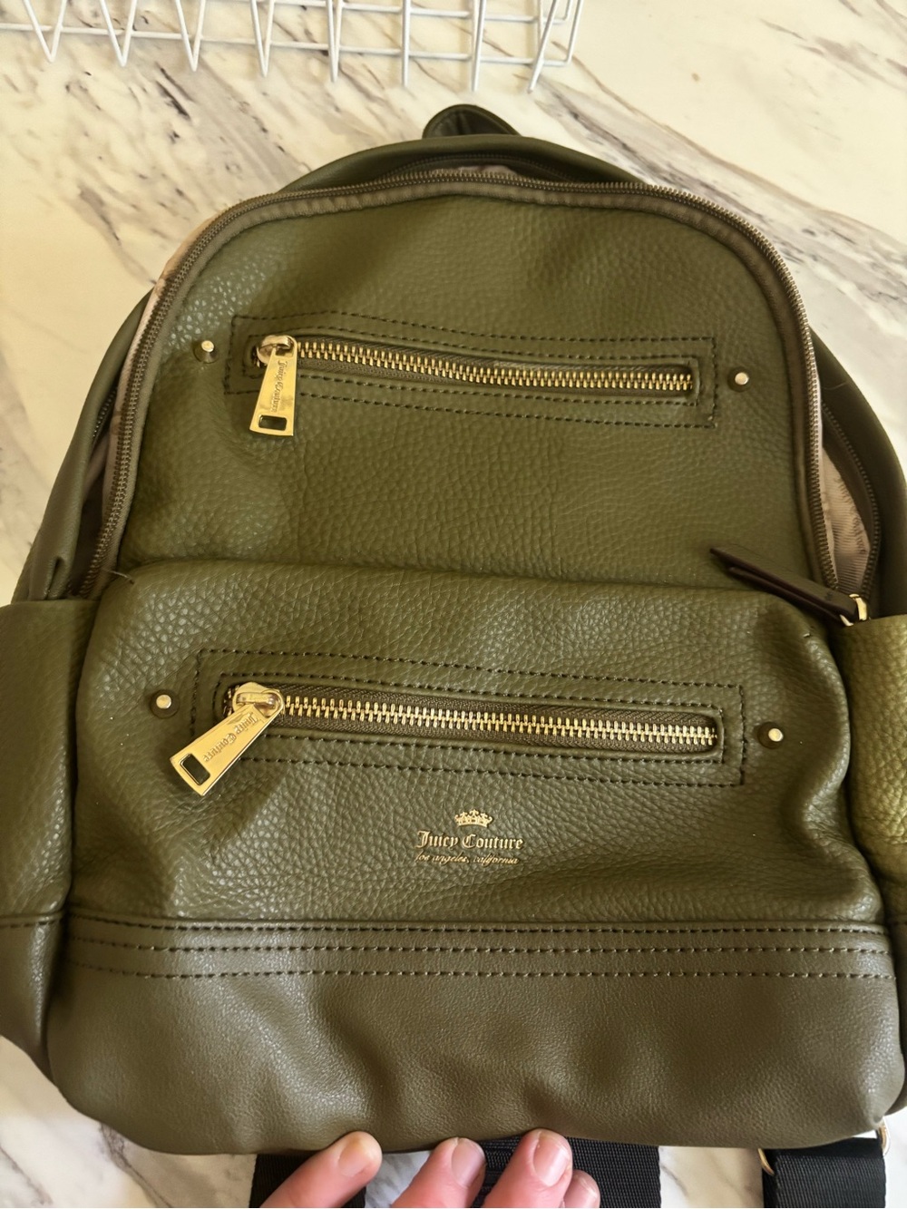 Juicy Couture Olive Green Backpack with Gold Hardware